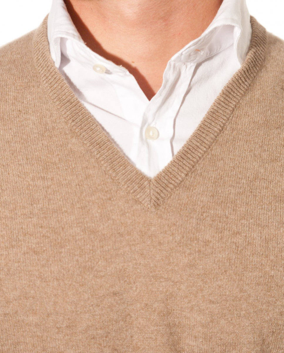 Dark Beige V Neck Sweater 100% Cashmere