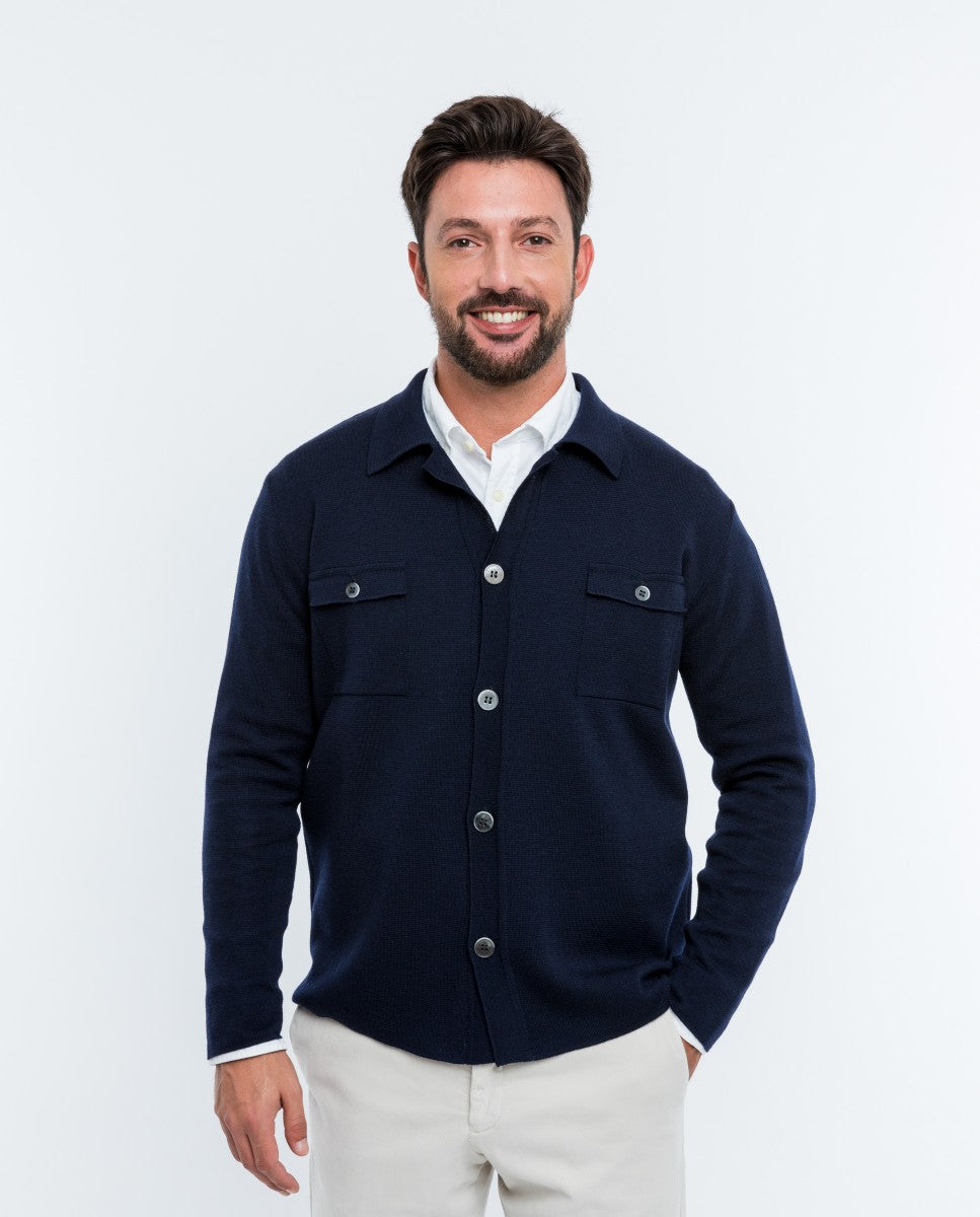 Dark Blue Cardigan 100% Merino Wool