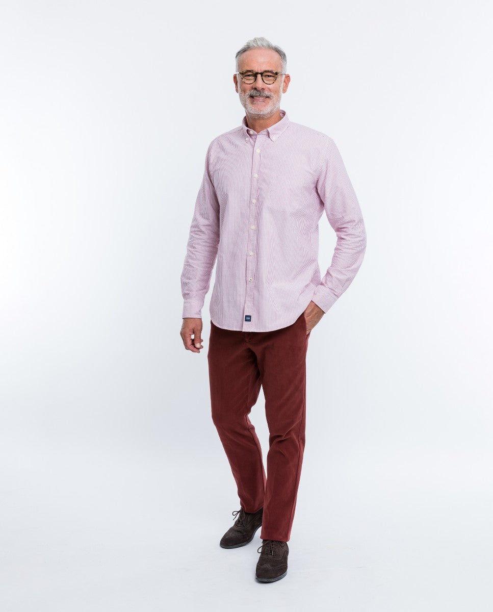 Camisa Casual 100% Algodón en Rojo Oscuro