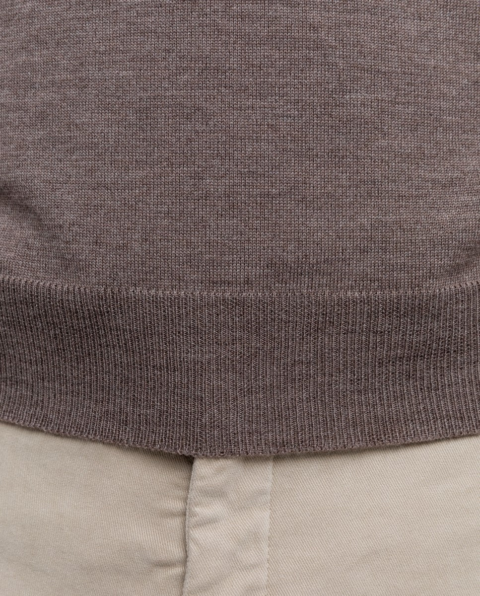 Brown Crew Neck Sweater 100% Merino Wool