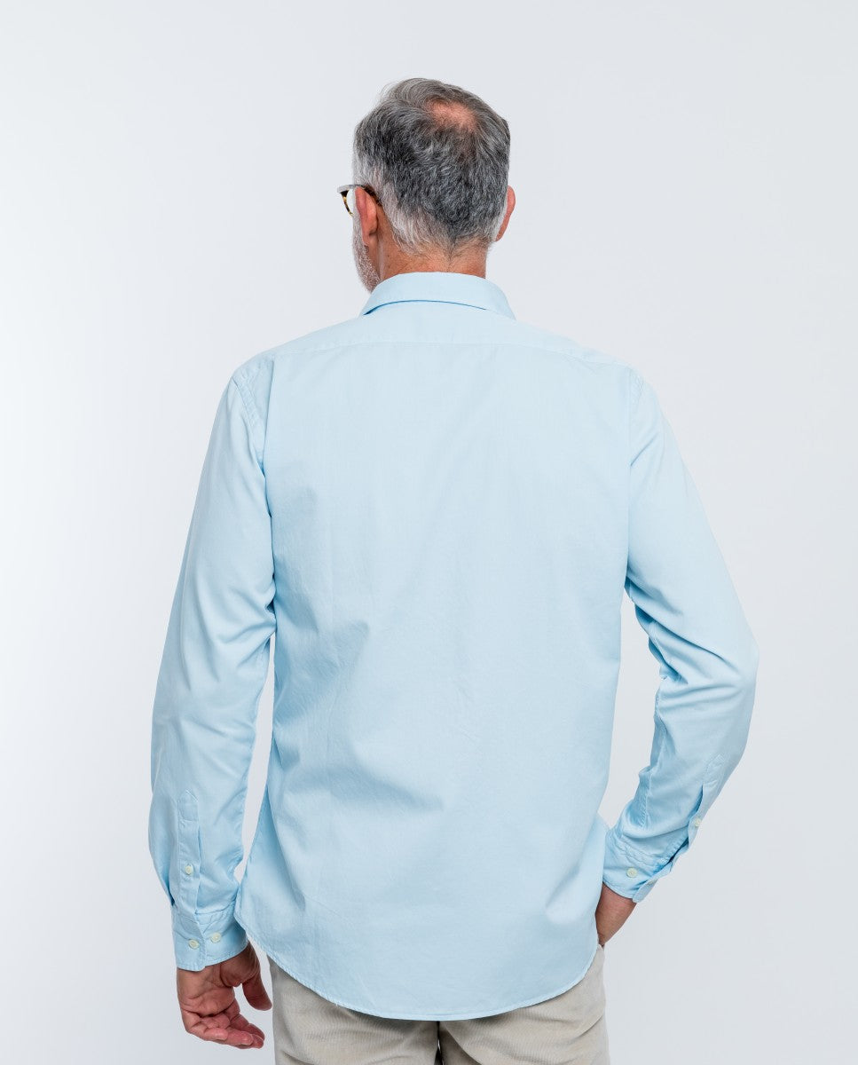 Camisa Casual 100% Algodão em Azul Claro