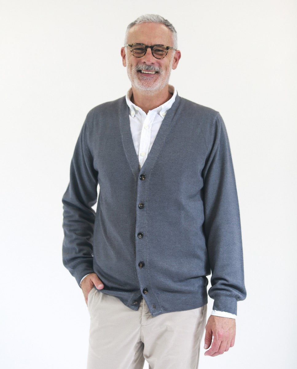 Grey Cardigan 100% Merino Wool