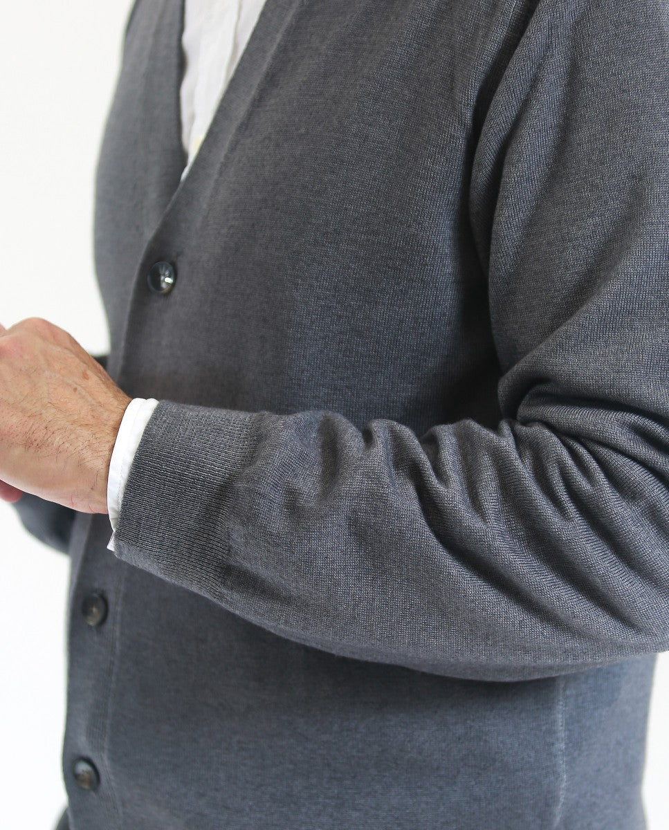 Grey Cardigan 100% Merino Wool