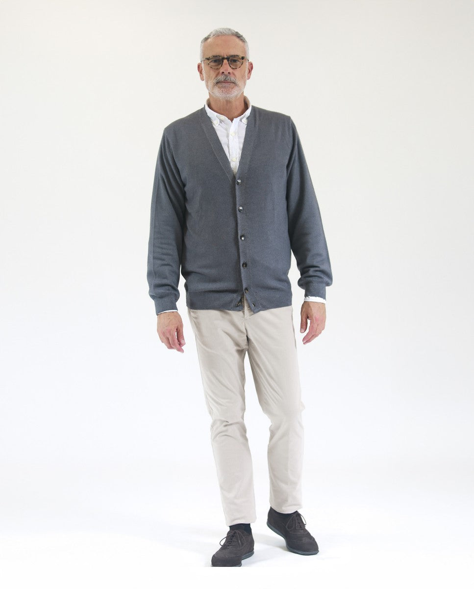 Grey Cardigan 100% Merino Wool