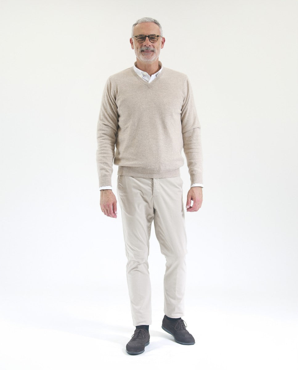 Light Beige V Neck Sweater 100% Cashmere