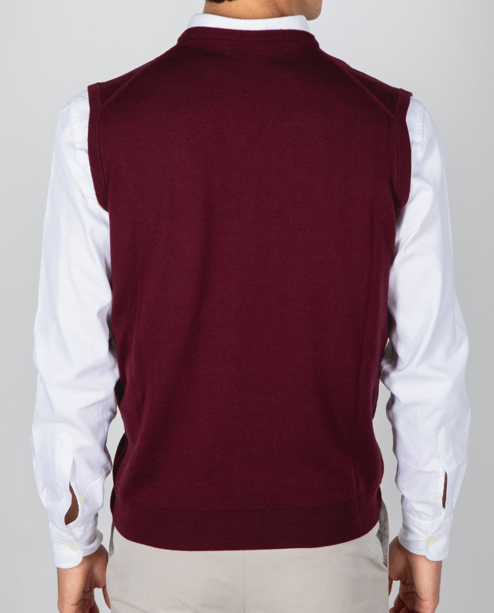 Bordeaux V Neck Sweater 100% Merino Wool