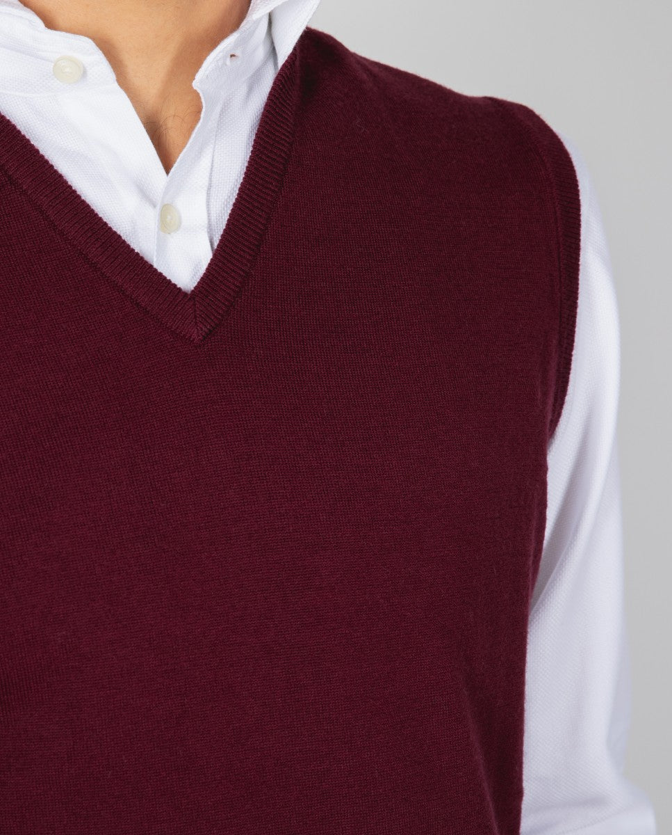 Bordeaux V Neck Sweater 100% Merino Wool