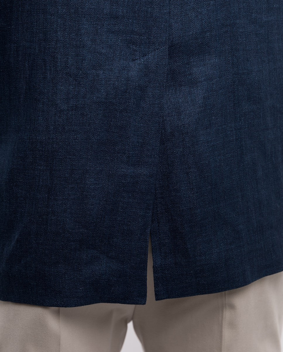 Dark Blue Casual Jacket 100% Linen