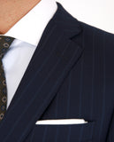 Dark Blue Suit Soft Slim Stripes 100% Wool