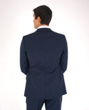 Dark Blue Suit Soft Slim Stripes 100% Wool