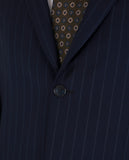 Dark Blue Suit Soft Slim Stripes 100% Wool