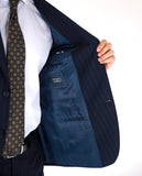 Dark Blue Suit Soft Slim Stripes 100% Wool