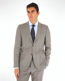 Dark Beige Suit Soft Slim Glen Plaid 100% Wool