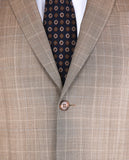 Dark Beige Suit Soft Slim Glen Plaid 100% Wool