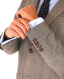 Dark Beige Suit Soft Slim Glen Plaid 100% Wool