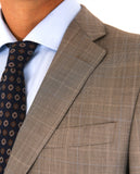 Dark Beige Suit Soft Slim Glen Plaid 100% Wool