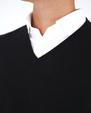 Camisola Decote em V 100% Lã Merino em Azul Escuro