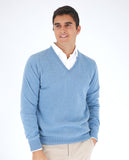 Light Blue V Neck Sweater 100% Wool