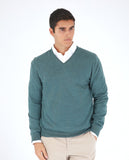 Camisola Decote V 100% Merino em Verde Petróleo