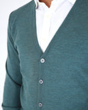 Petrol Green Cardigan 100% Merino Wool