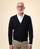 Casaco de Malha 100% Lã Merino em Azul Escuro