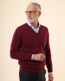 Camisola Decote em V 100% Lã em Bordeaux Escuro