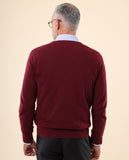 Camisola Decote em V 100% Lã em Bordeaux Escuro