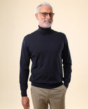 Camisola Gola Alta 100% Lã Merino em Azul Escuro