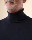 Camisola Gola Alta 100% Lã Merino em Azul Escuro