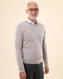 Light Beije V Neck Sweater 100% Merino Wool