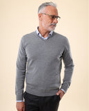 Grey V Neck Sweater 100% Merino Wool