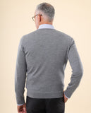 Grey V Neck Sweater 100% Merino Wool