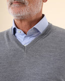 Grey V Neck Sweater 100% Merino Wool