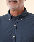 Camisa Casual 100% Algodón en Azul Oscuro
