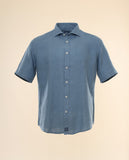 Camisa Casual 100% Linho em Azul