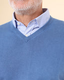 Camisola Decote em V 100% Algodão em Azul