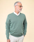 Green V Neck Sweater 100% Cotton