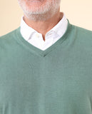 Green V Neck Sweater 100% Cotton