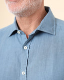 Camisa Casual 100% Lino en Azul