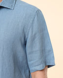 Camisa Casual 100% Linho em Azul