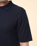 Camisa Casual de Malha 100% Algodão em Azul Escuro