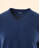 Camisola Decote em V 100% Caxemira em Azul