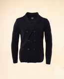 Casaco de Malha 100% Lã Merino em Azul Escuro