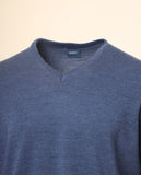 Camisola Decote em V 100% Lã Merino em Azul