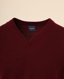 Camisola Decote em V 100% Caxemira em Bordeaux