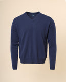 Camisola Decote em V 100% Caxemira em Azul