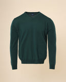 Camisola Decote em V 100% Lã Merino em Verde Escuro