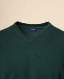 Camisola Decote em V 100% Lã Merino em Verde Escuro