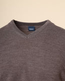 Camisola Decote em V 100% Lã Merino em Castanho Claro