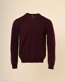 Camisola Decote em V 100% Lã Merino em Bordeaux Escuro